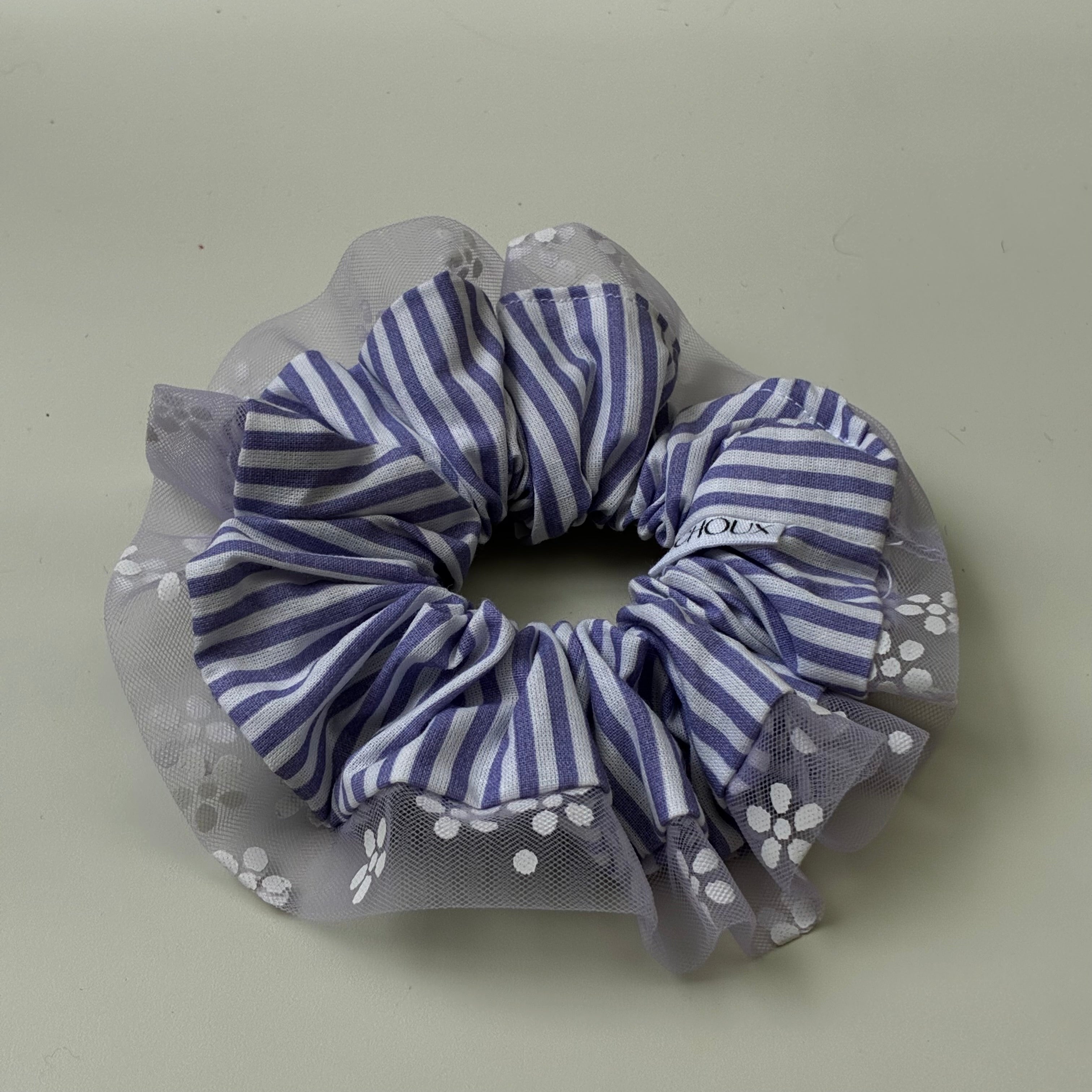 Chouchou cheveux fait main Viola - Coton rayé violet