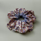 Chouchou cheveux fait main bi motif violet (fleurs et rayures) - Agathe