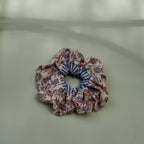 Chouchou cheveux fait main bi motif violet (fleurs et rayures) - Agathe