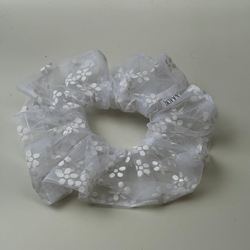 Chouchou cheveux fait main en tulle marguerite blanc - Louison