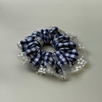 Chouchou cheveux imparfait vichy bleu et tulle - Colette