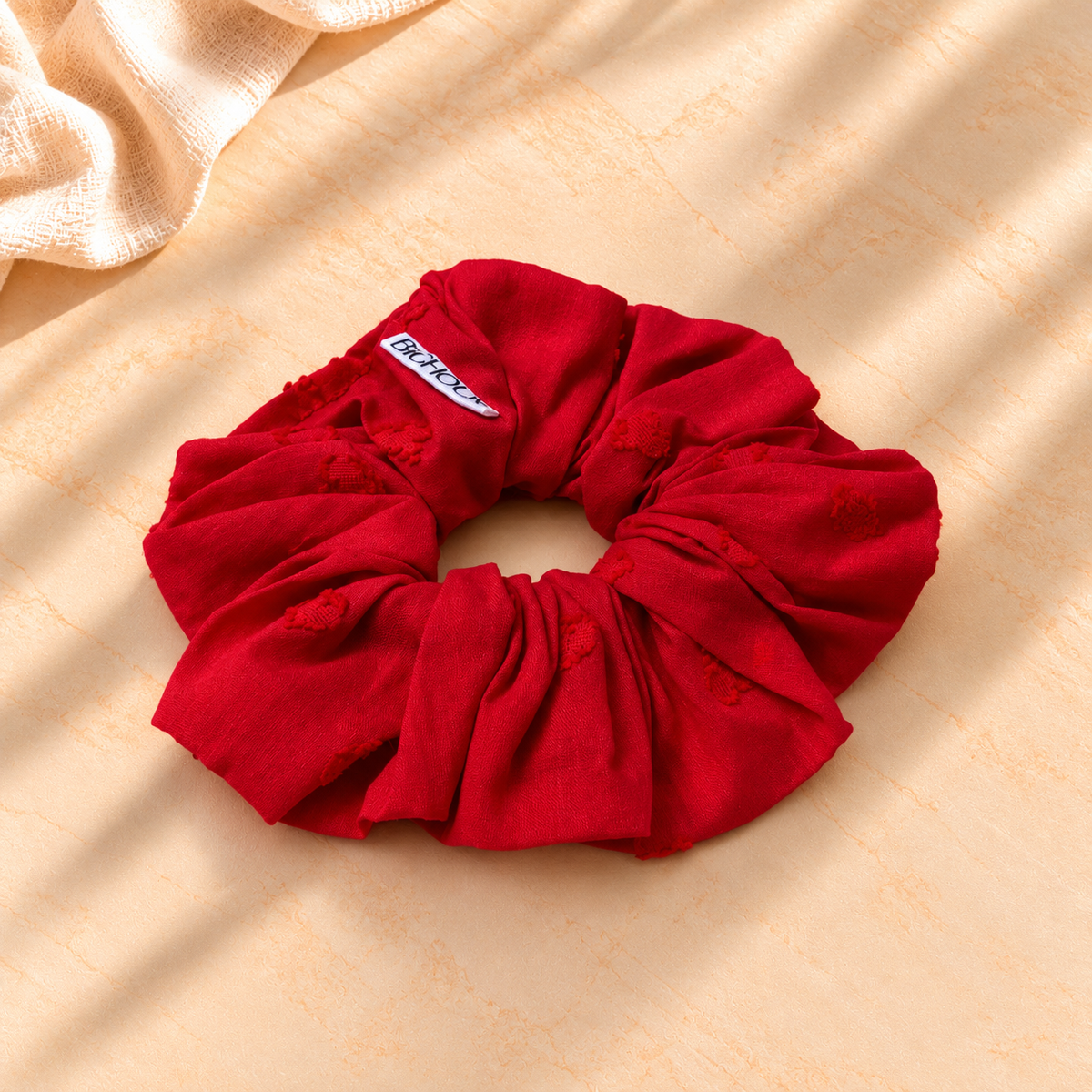 Chouchou cheveux fait main zip rouge coeur - Adèle