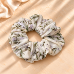 Chouchou cheveux fait main Alba – Mousseline blanche à fleurs - Alba