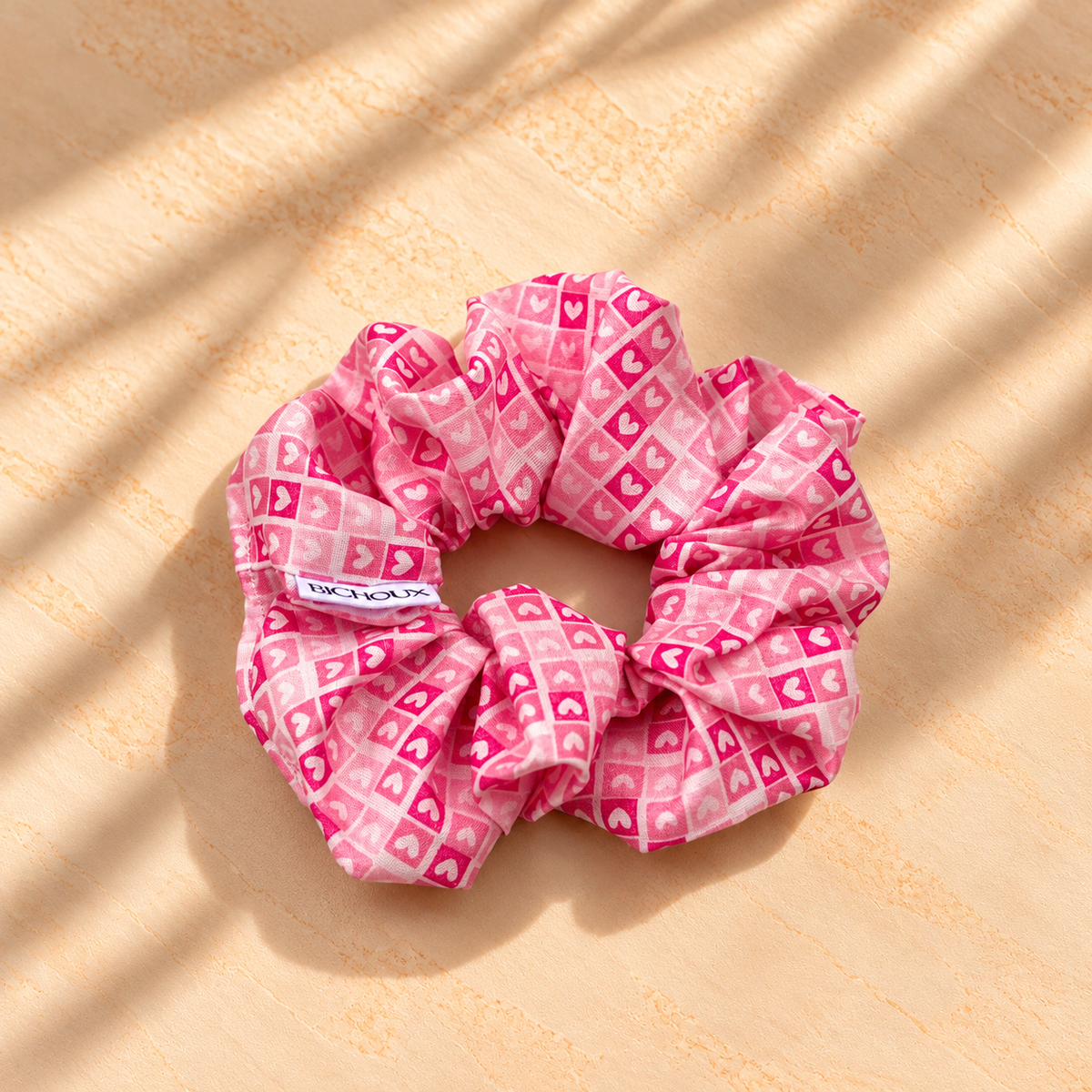Chouchou cheveux fait main coeurs roses - Mélina