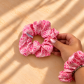 Chouchou cheveux fait main coeurs roses - Mélina