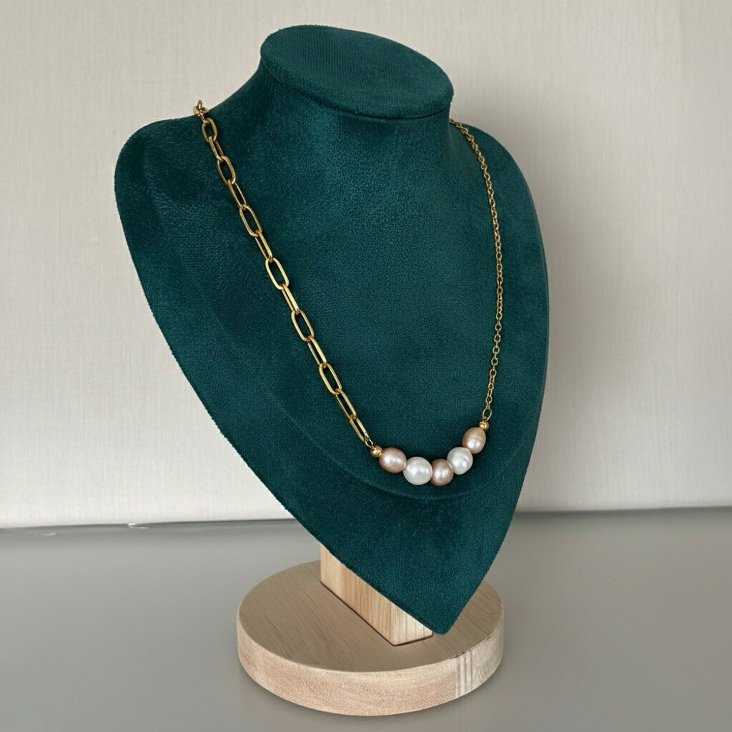 Collier Essaouira – Chaîne grosse maille & perles véritables