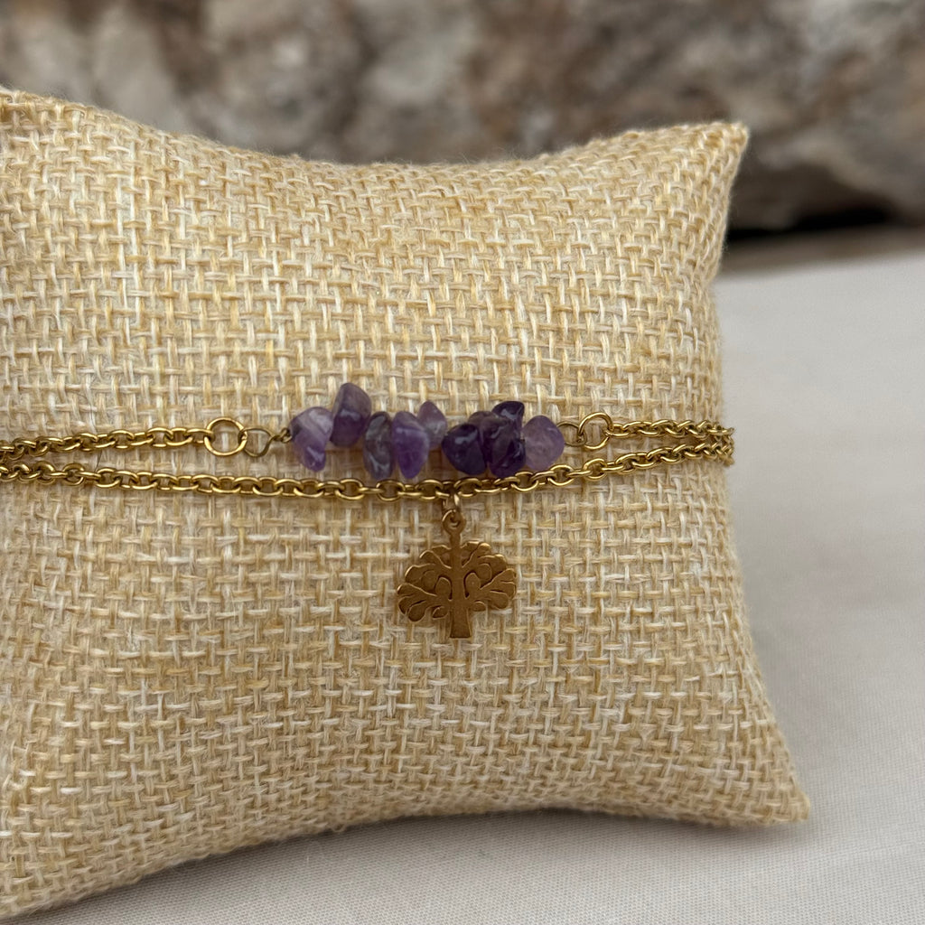 Bracelet Calyra – Bracelet doré avec pendentif & améthyste