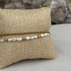 Bracelet Lunaria – Double rang chaîne & perles de culture blanches