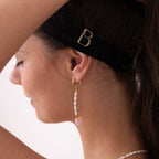 Boucles Rosalune - cœur quartz rose pendantes