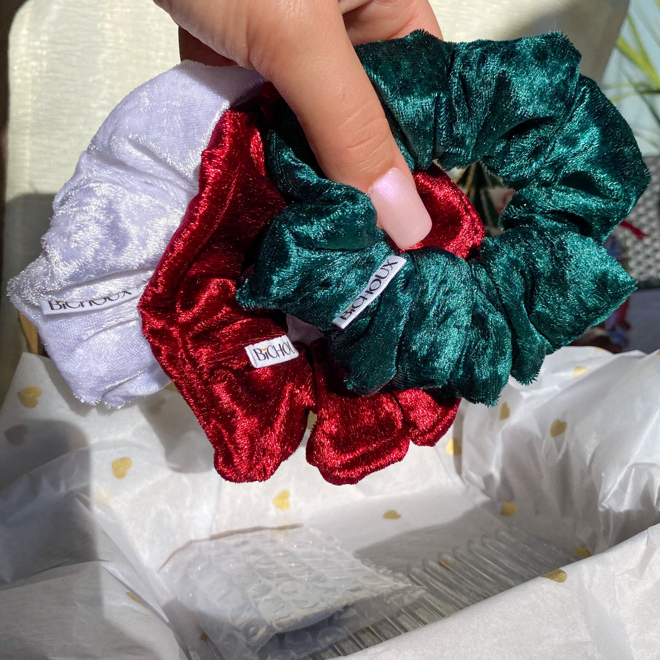 Chouchou en velours vert - Jade