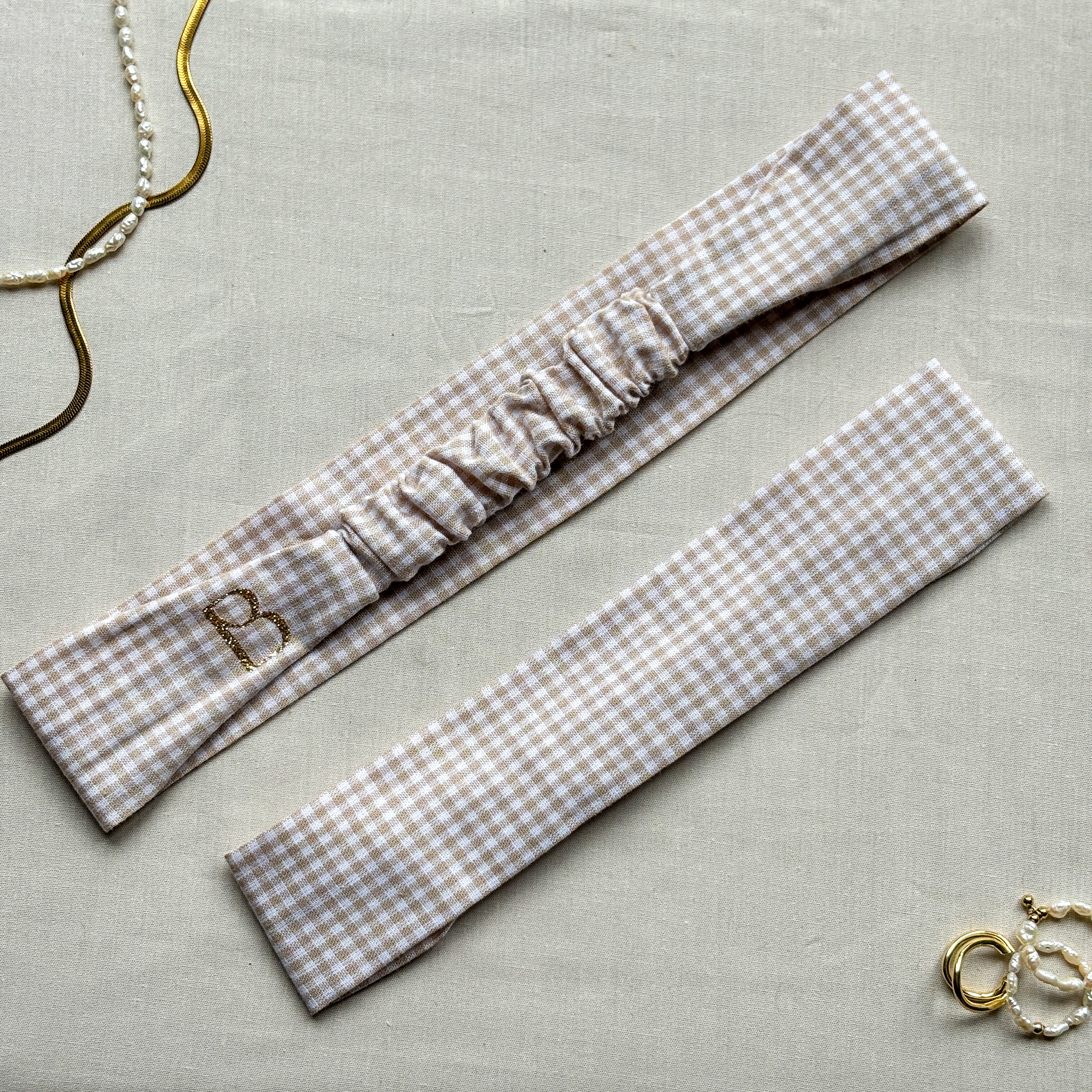 Bandeau Camille - Coton vichy beige cousu main