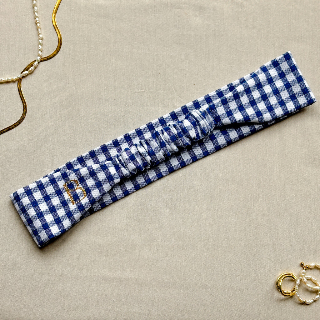 Bandeau Colette - Coton vichy bleu cousu main