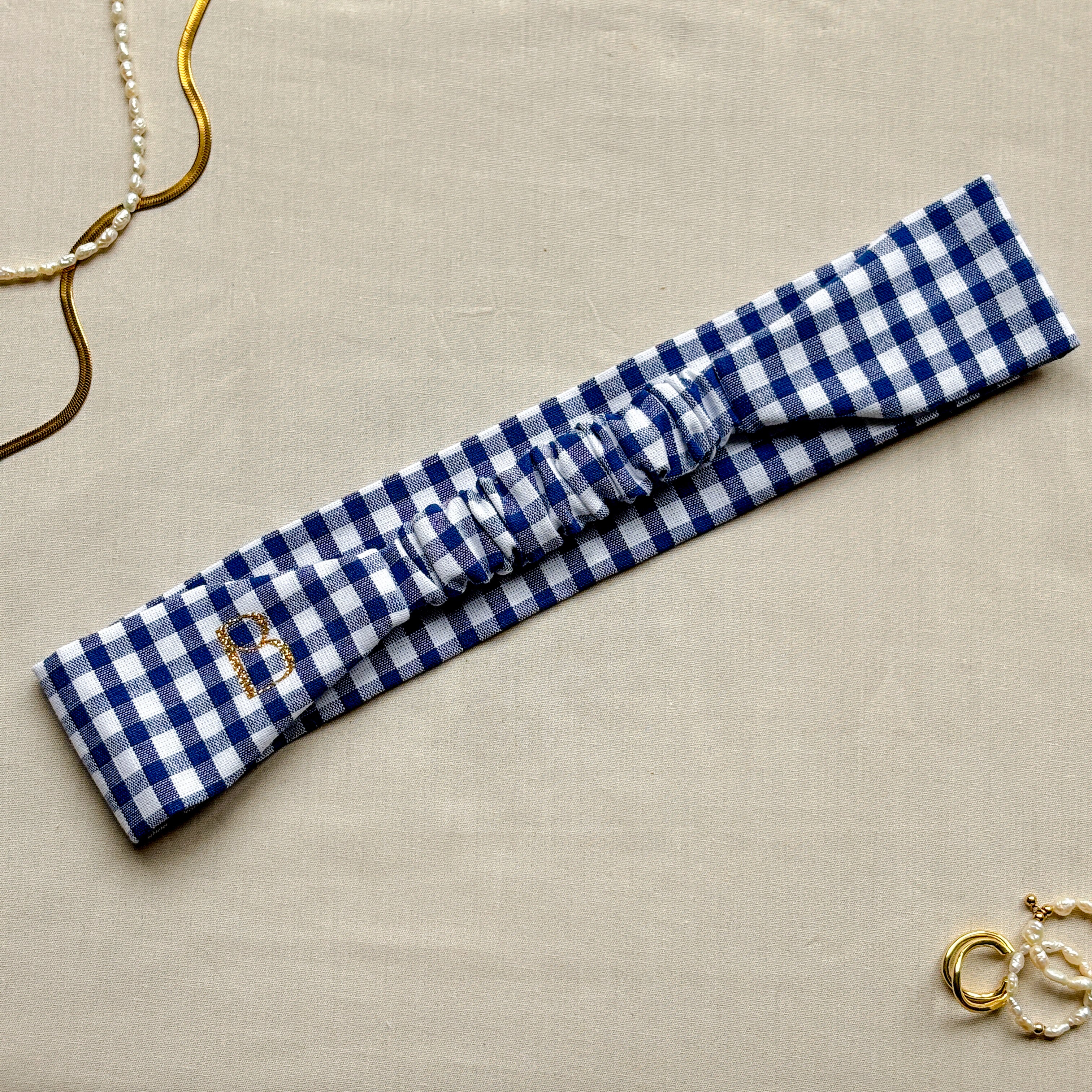 Bandeau Colette - Coton vichy bleu cousu main