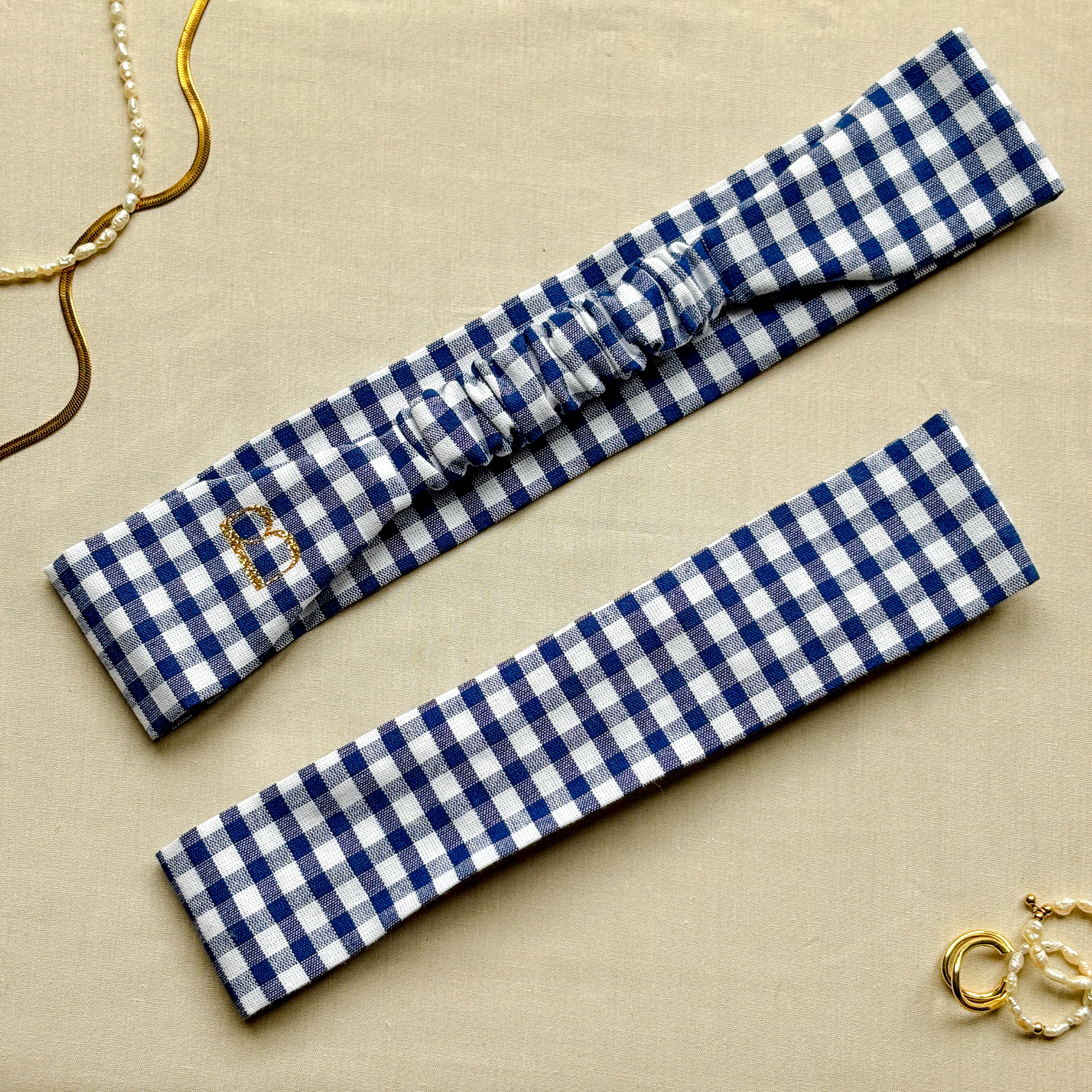 Bandeau Colette - Coton vichy bleu cousu main