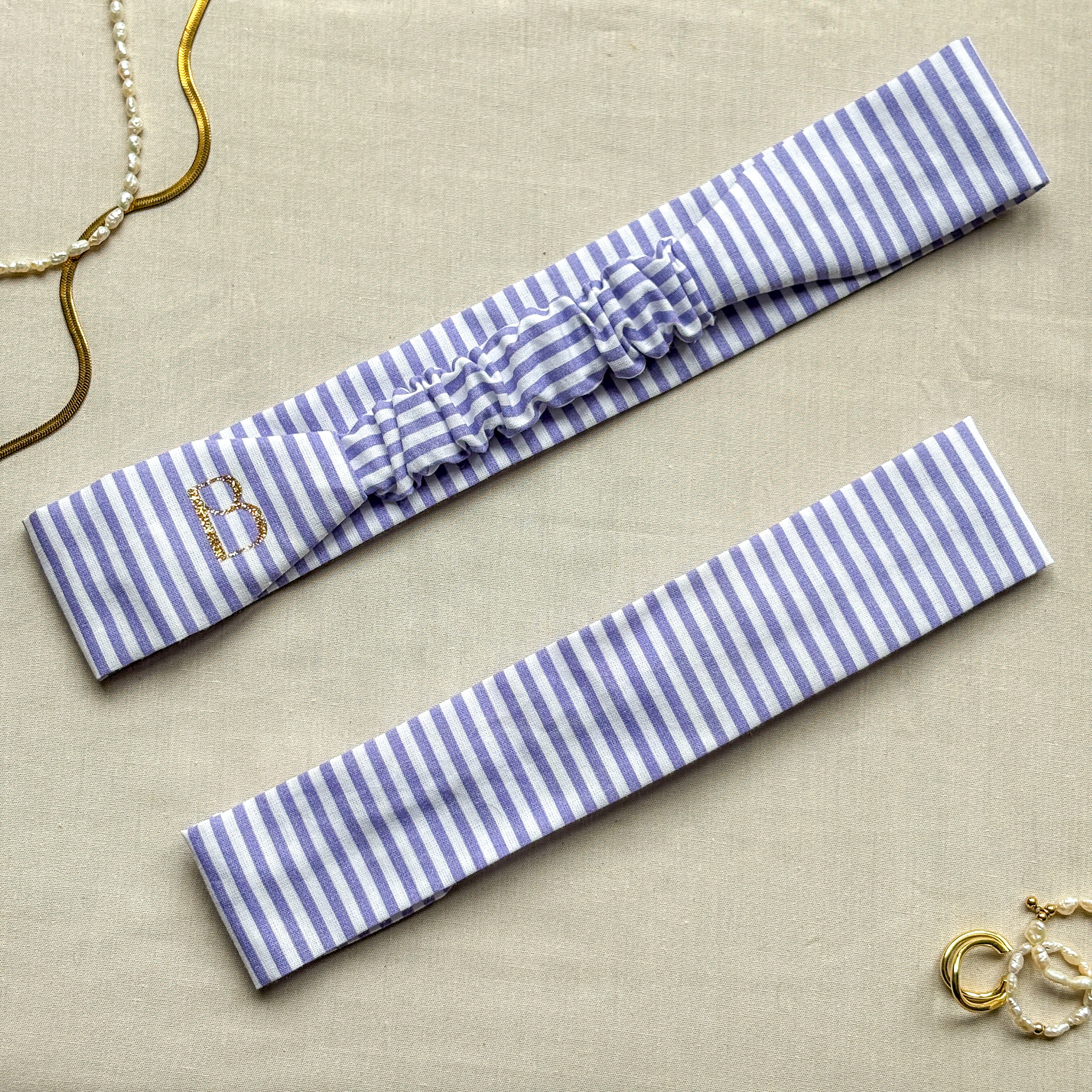 Bandeau Viola - Coton rayé violet cousu main