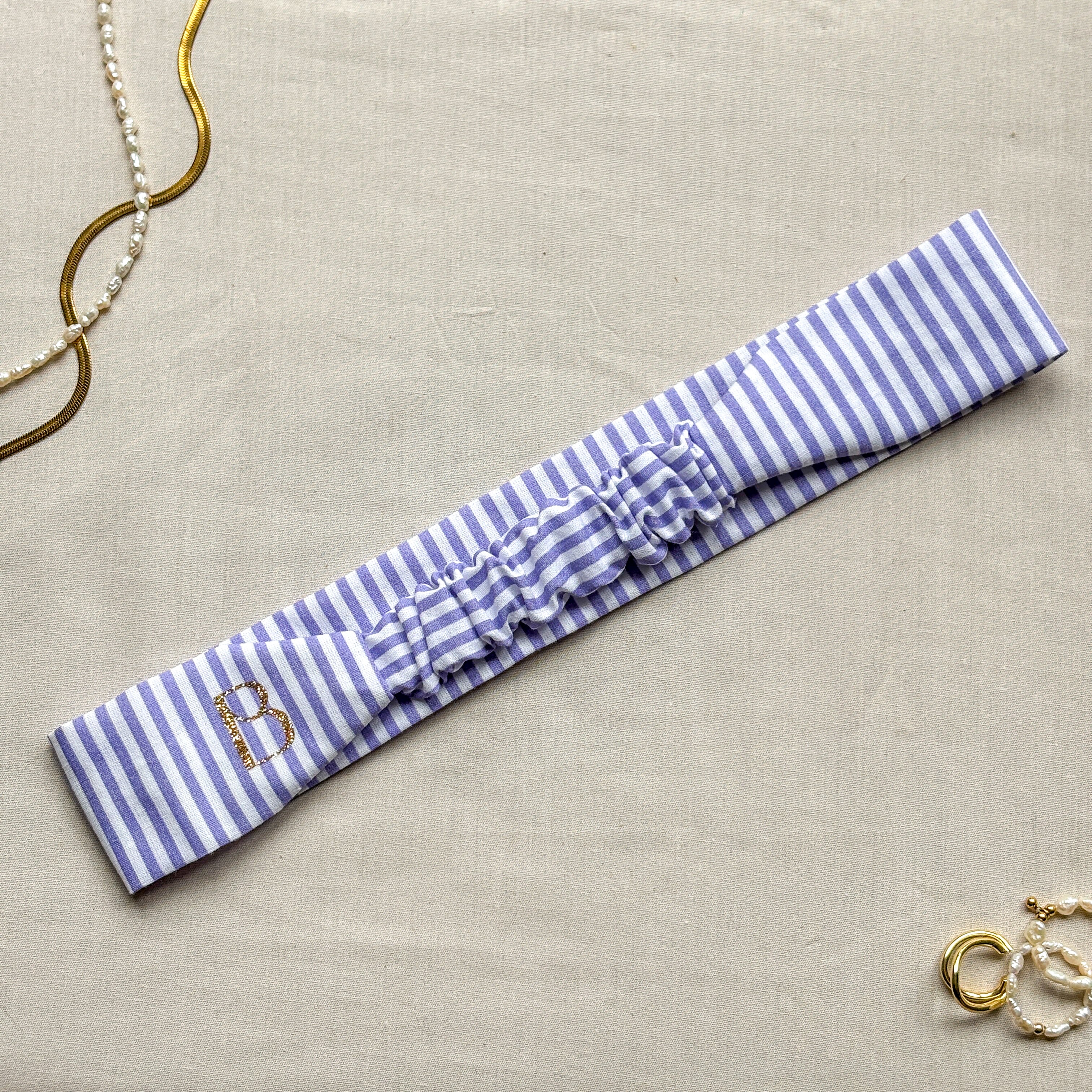 Bandeau Viola - Coton rayé violet cousu main