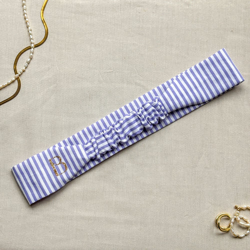 Bandeau Viola - Coton rayé violet cousu main