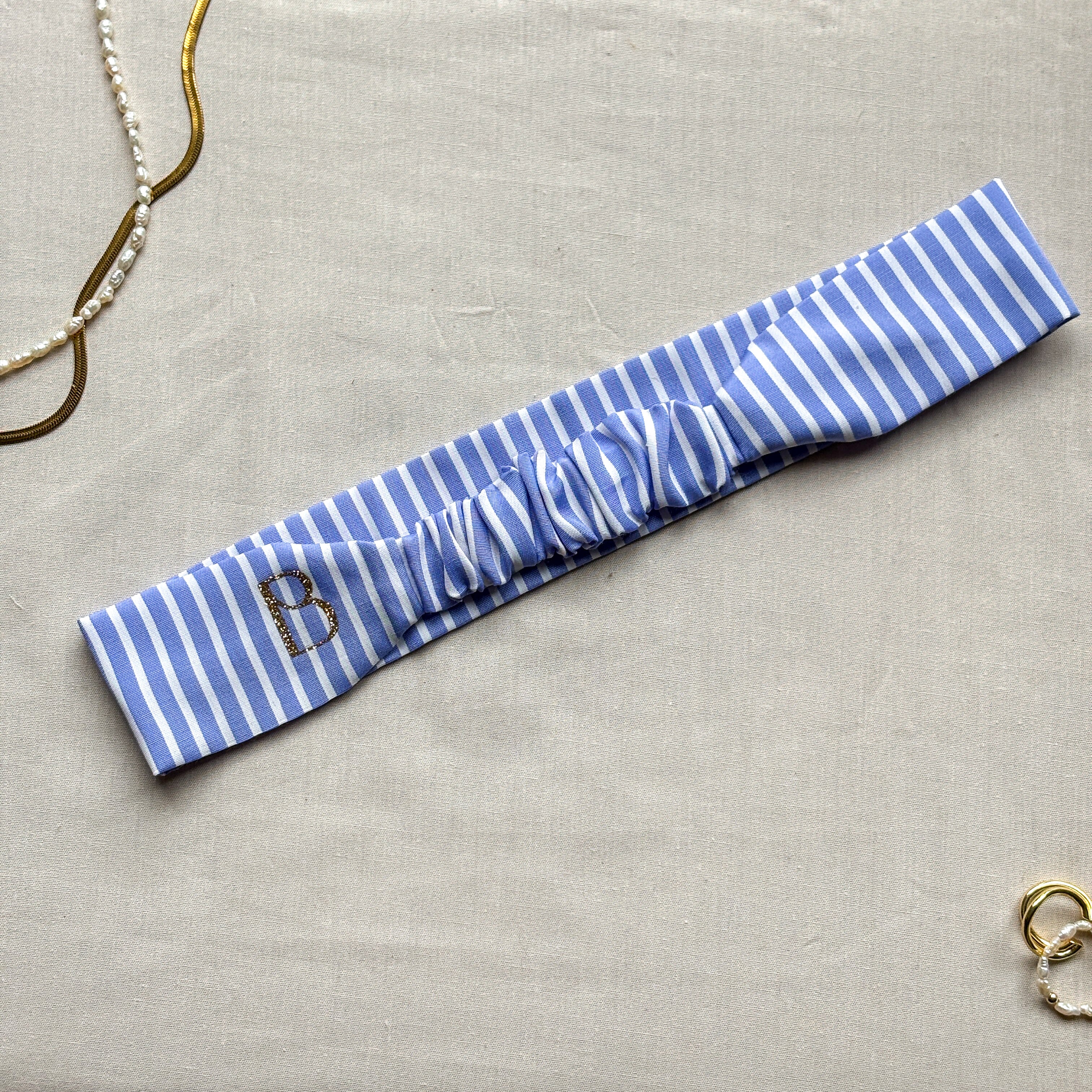 Bandeau Marielle - Coton rayé bleu cousu main