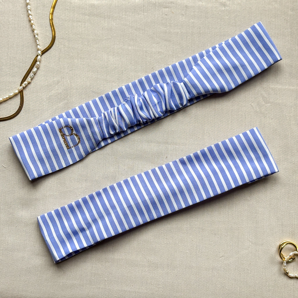 Bandeau Marielle - Coton rayé bleu cousu main