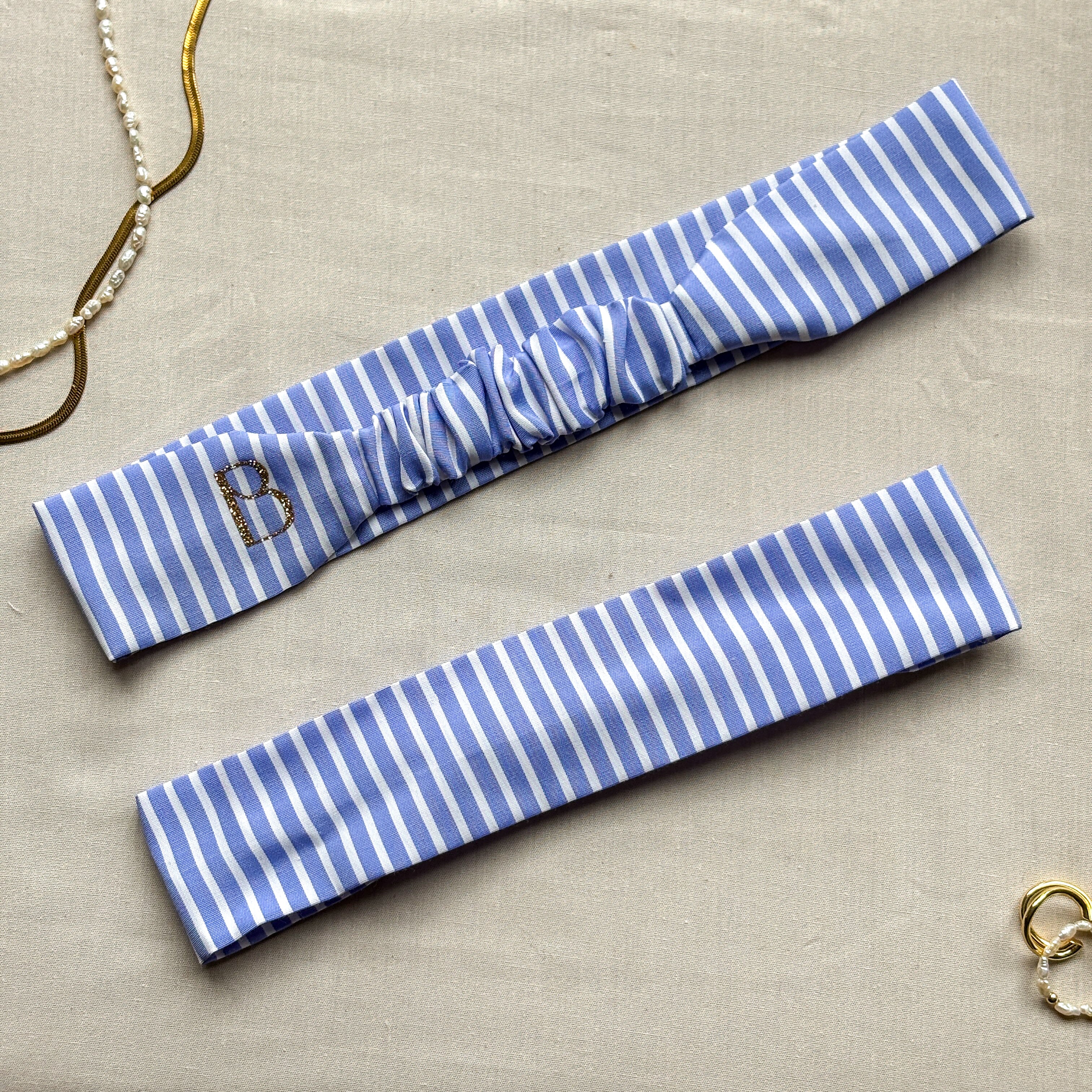 Bandeau Marielle - Coton rayé bleu cousu main