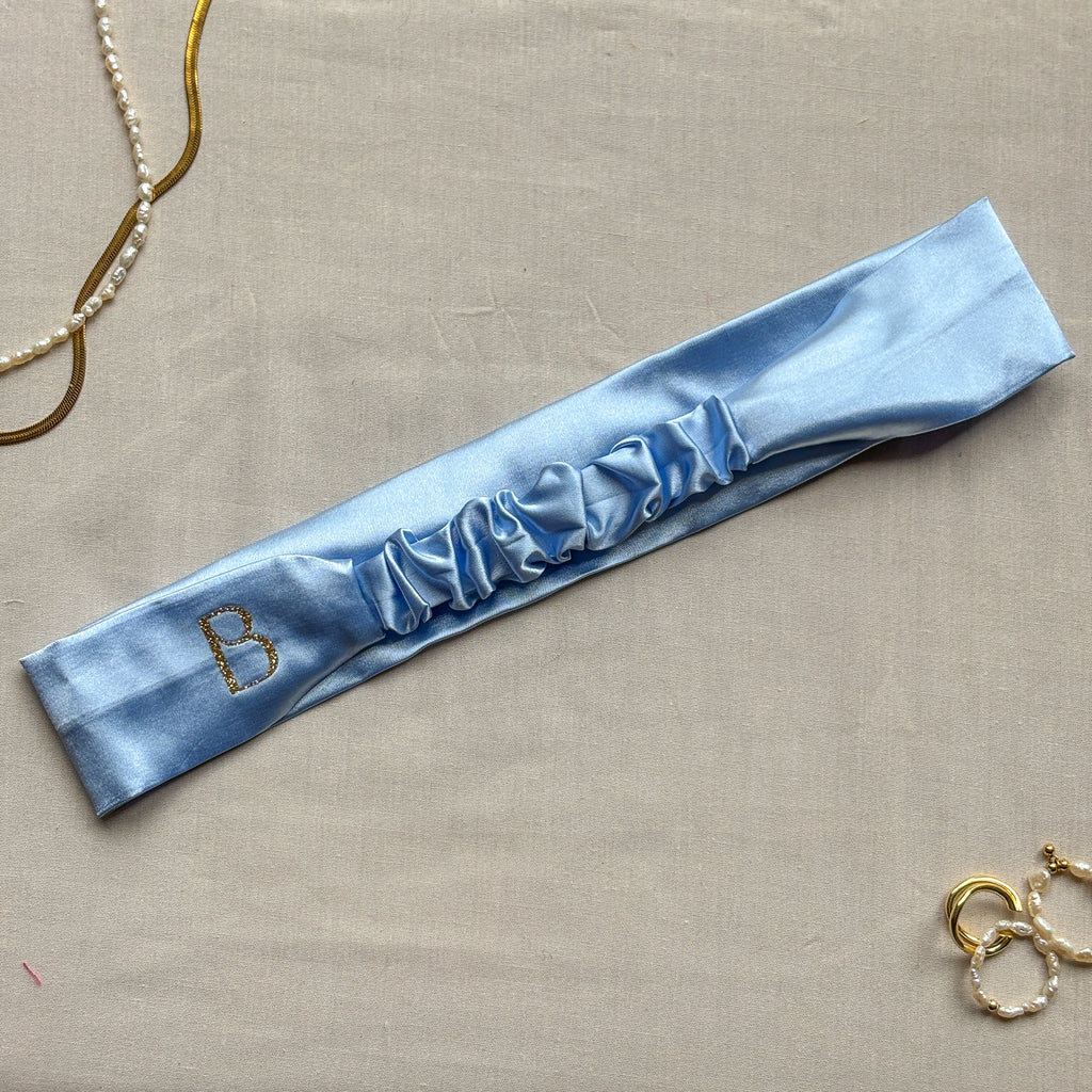 Bandeau Elsa - Satin bleu cousu main