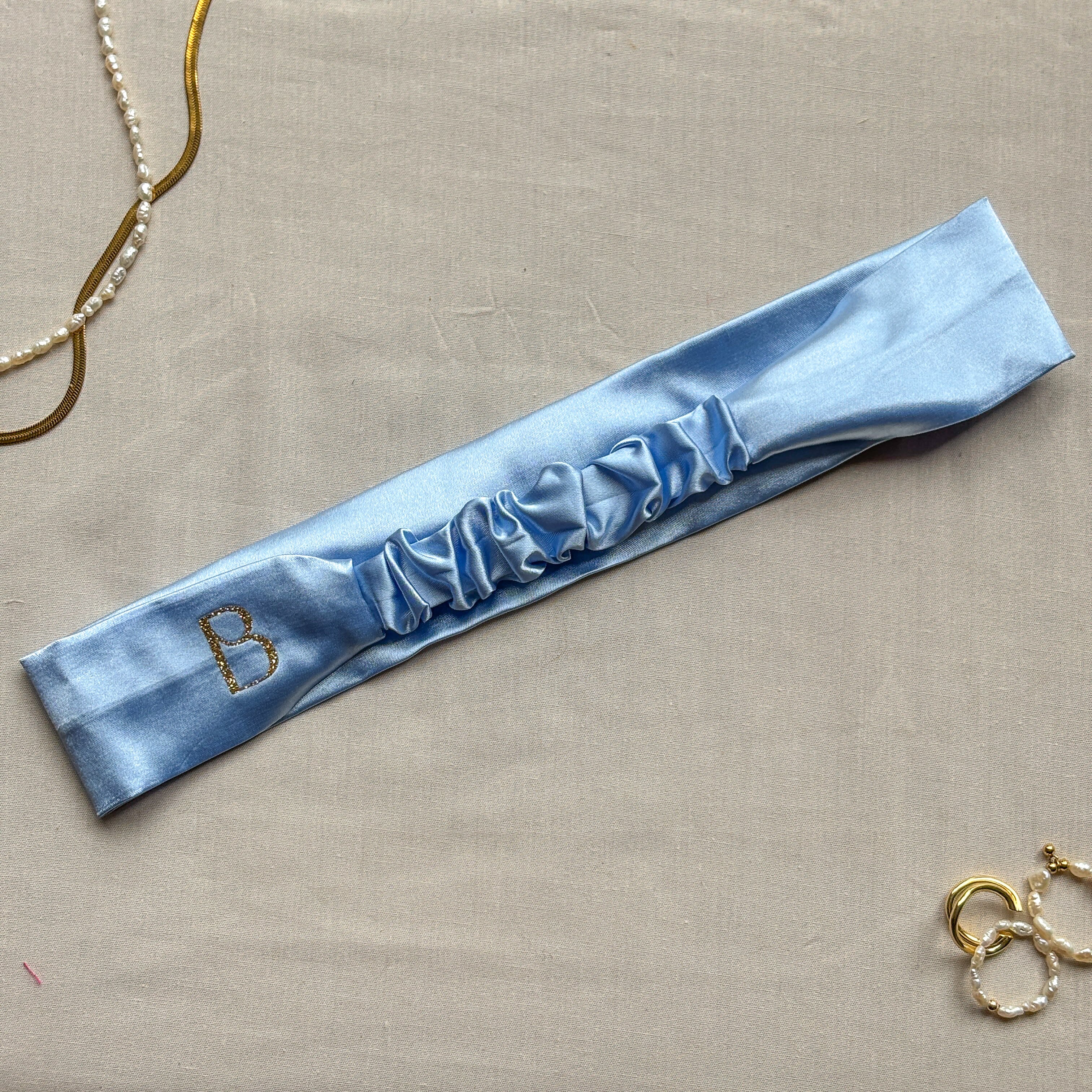 Bandeau Elsa - Satin bleu cousu main
