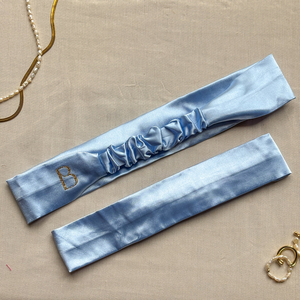 Bandeau Elsa - Satin bleu cousu main