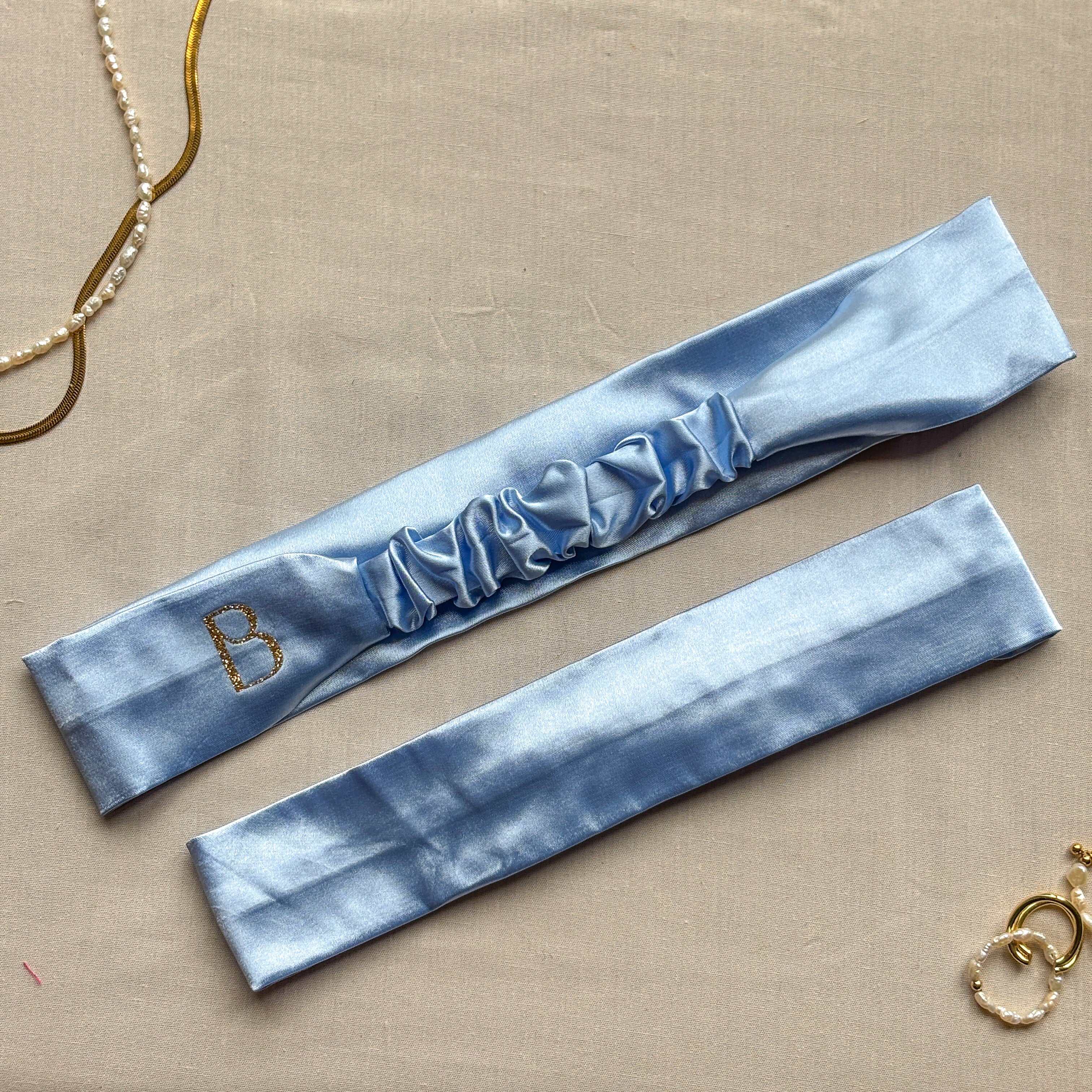 Bandeau Elsa - Satin bleu cousu main
