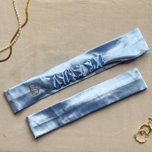 Bandeau Elsa - Satin bleu cousu main