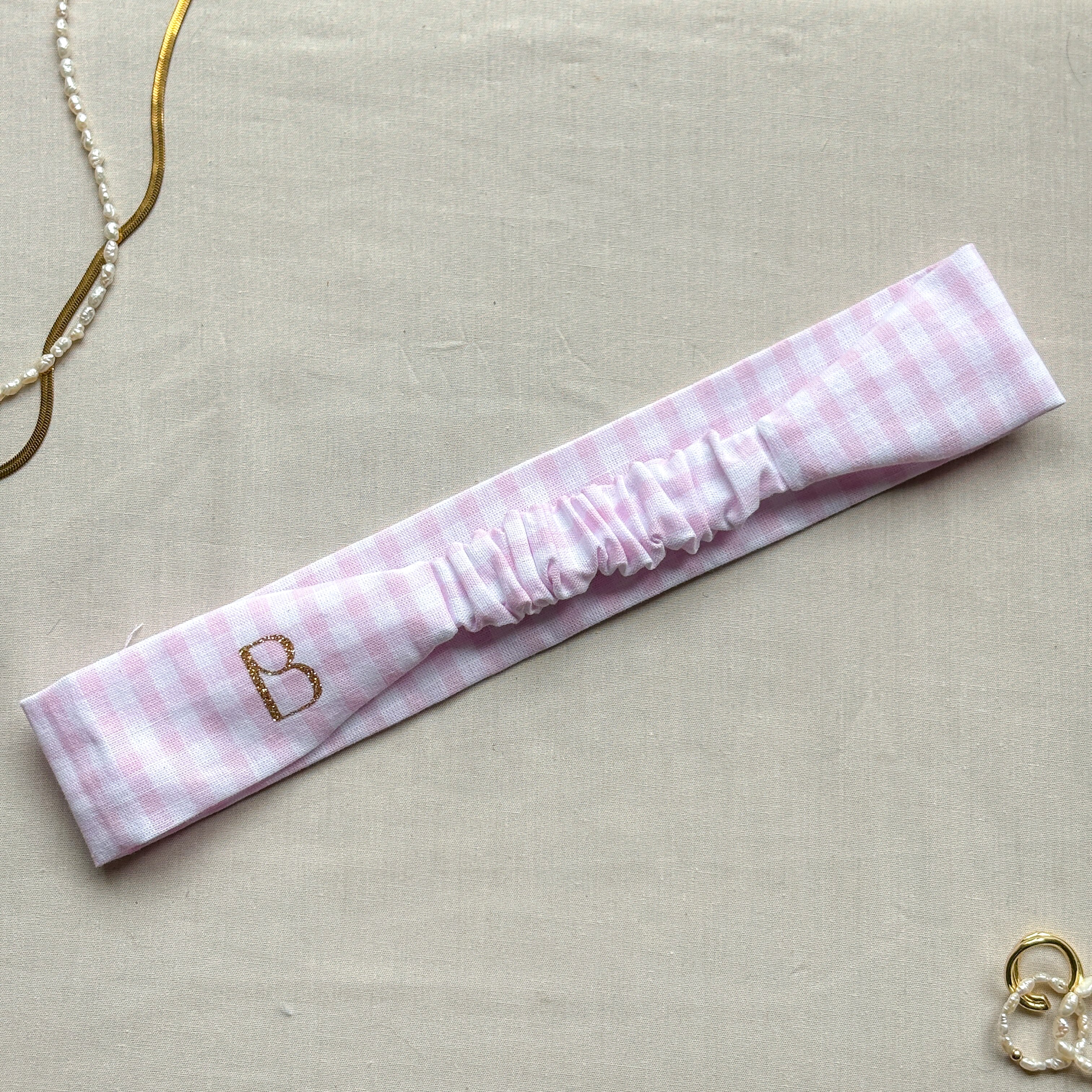 Bandeau Élise - Coton vichy rose cousu main