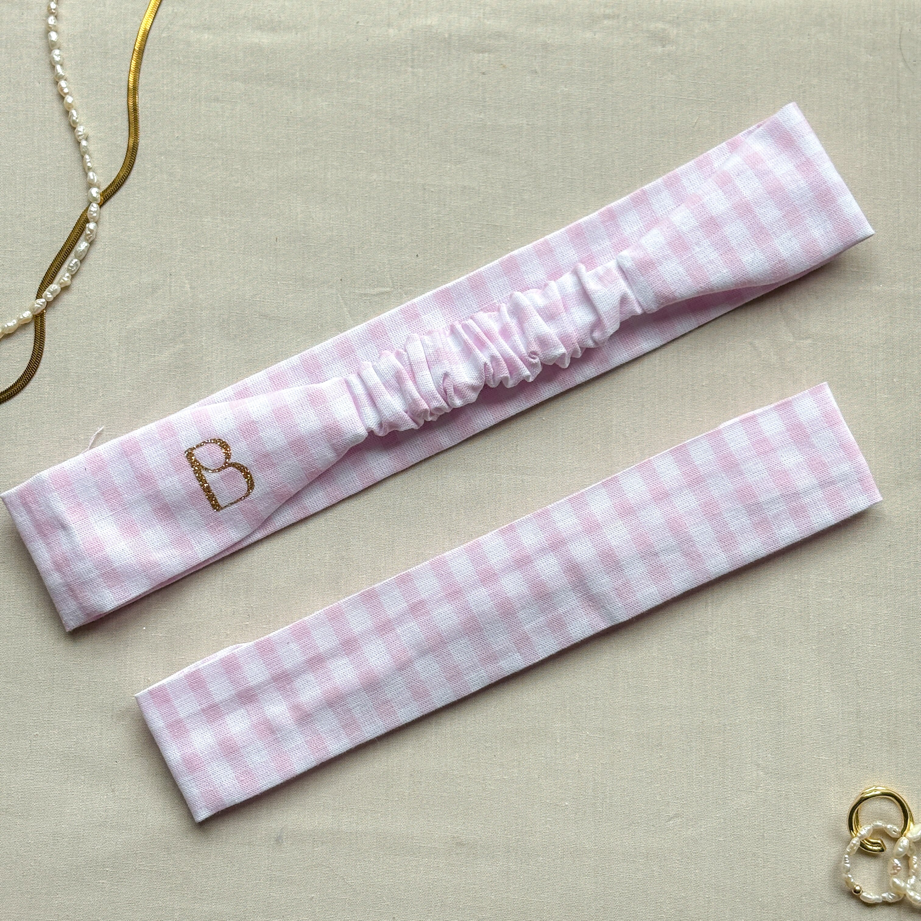 Bandeau Élise - Coton vichy rose cousu main