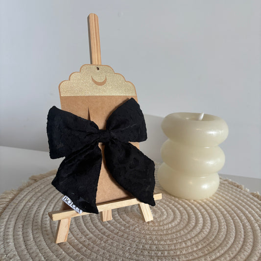 Barrette Nœud Ursula – Tissu noir léopard
