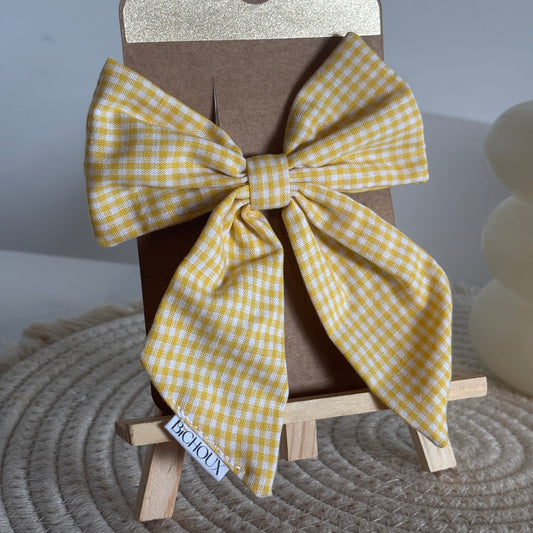 Barrette Nœud Izza – Tissu vichy jaune