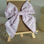 Barrette Nœud Élise – Tissu vichy rose