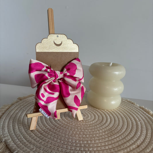 Barrette Nœud Célia – Soie rose vif & crème