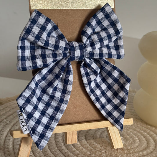 Barrette Nœud Colette – Vichy bleu