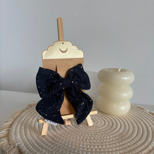 Barrette Nœud Lily – Gaze bleue avec des détails dorés