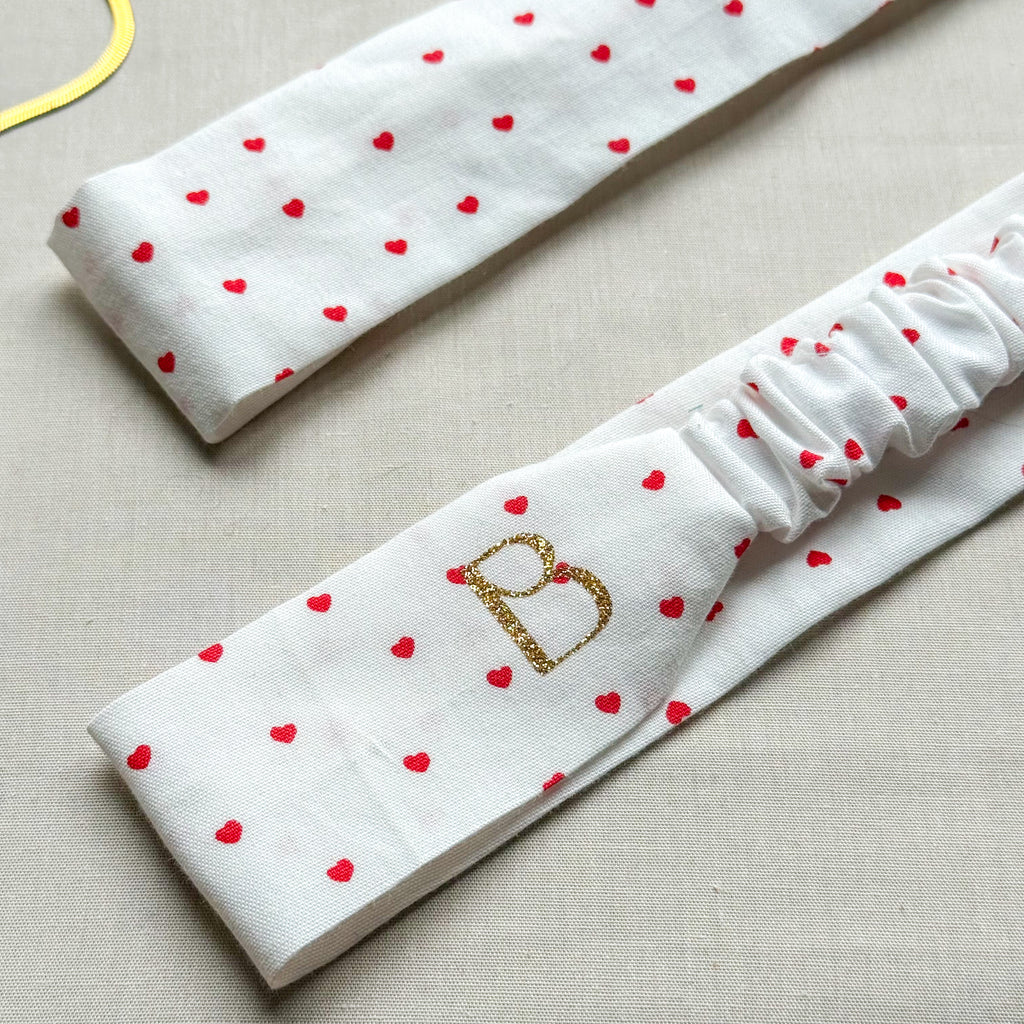 Bandeau Romane - Jersey blanc à cœurs rouges cousu main