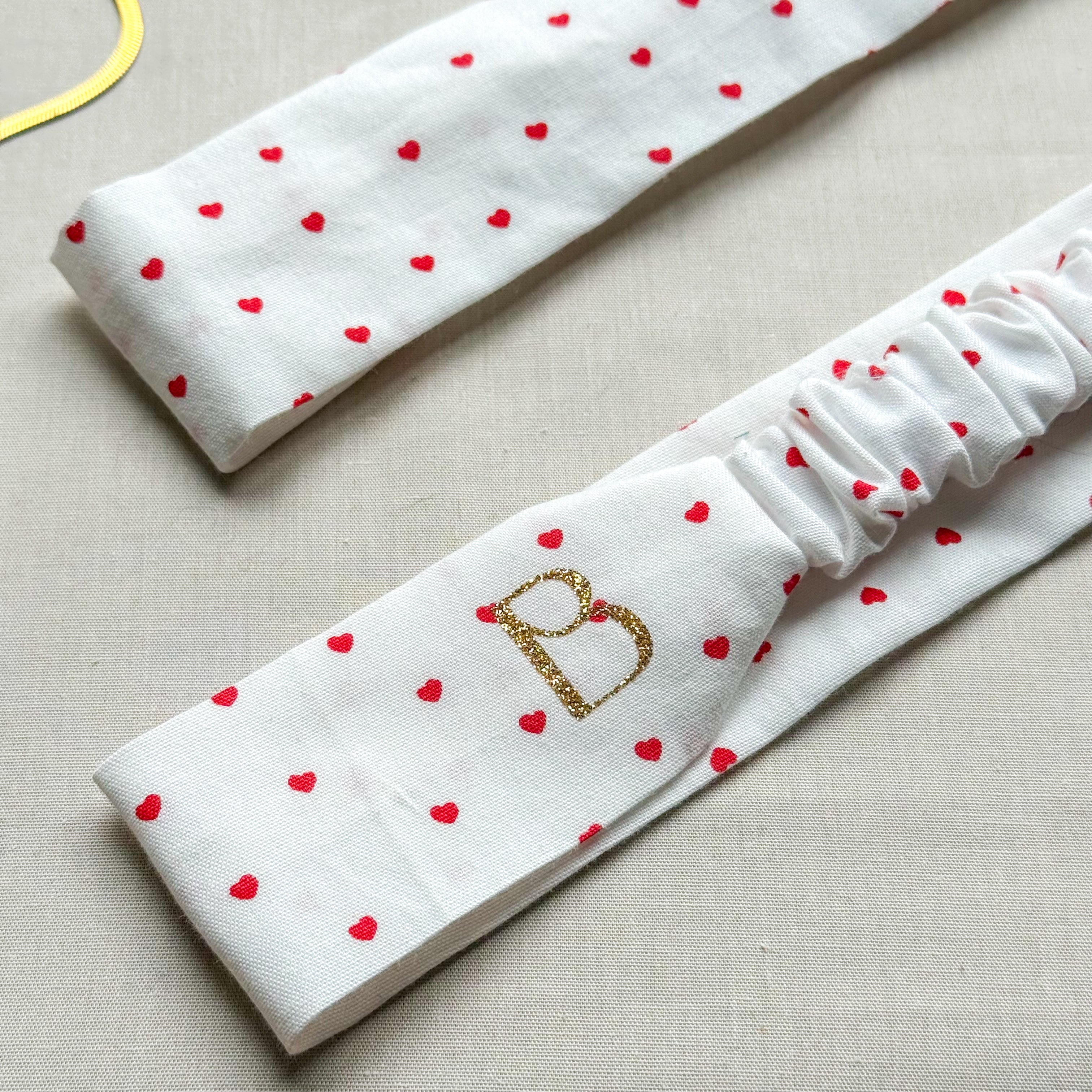 Bandeau Romane - Jersey blanc à cœurs rouges cousu main