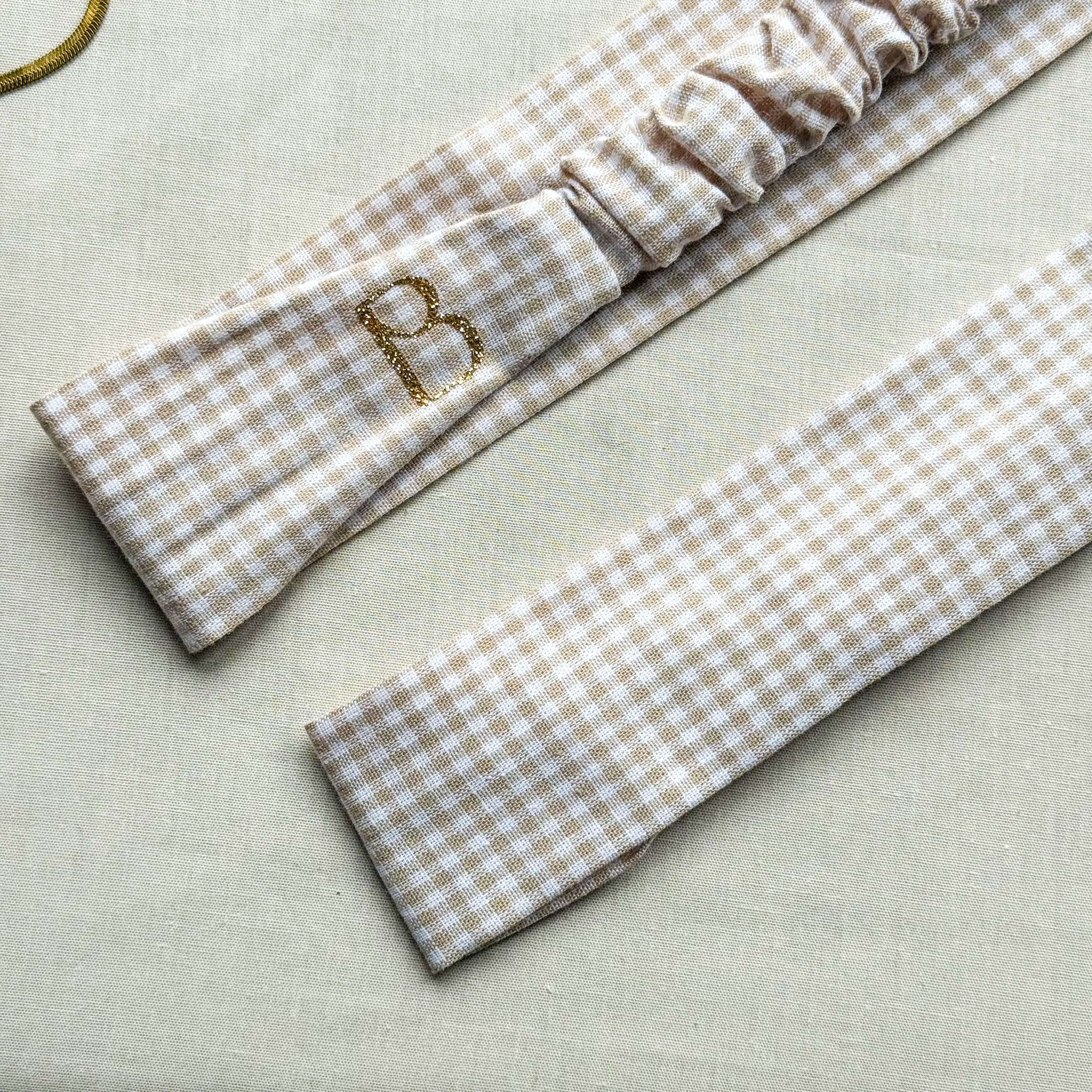 Bandeau Camille - Coton vichy beige cousu main