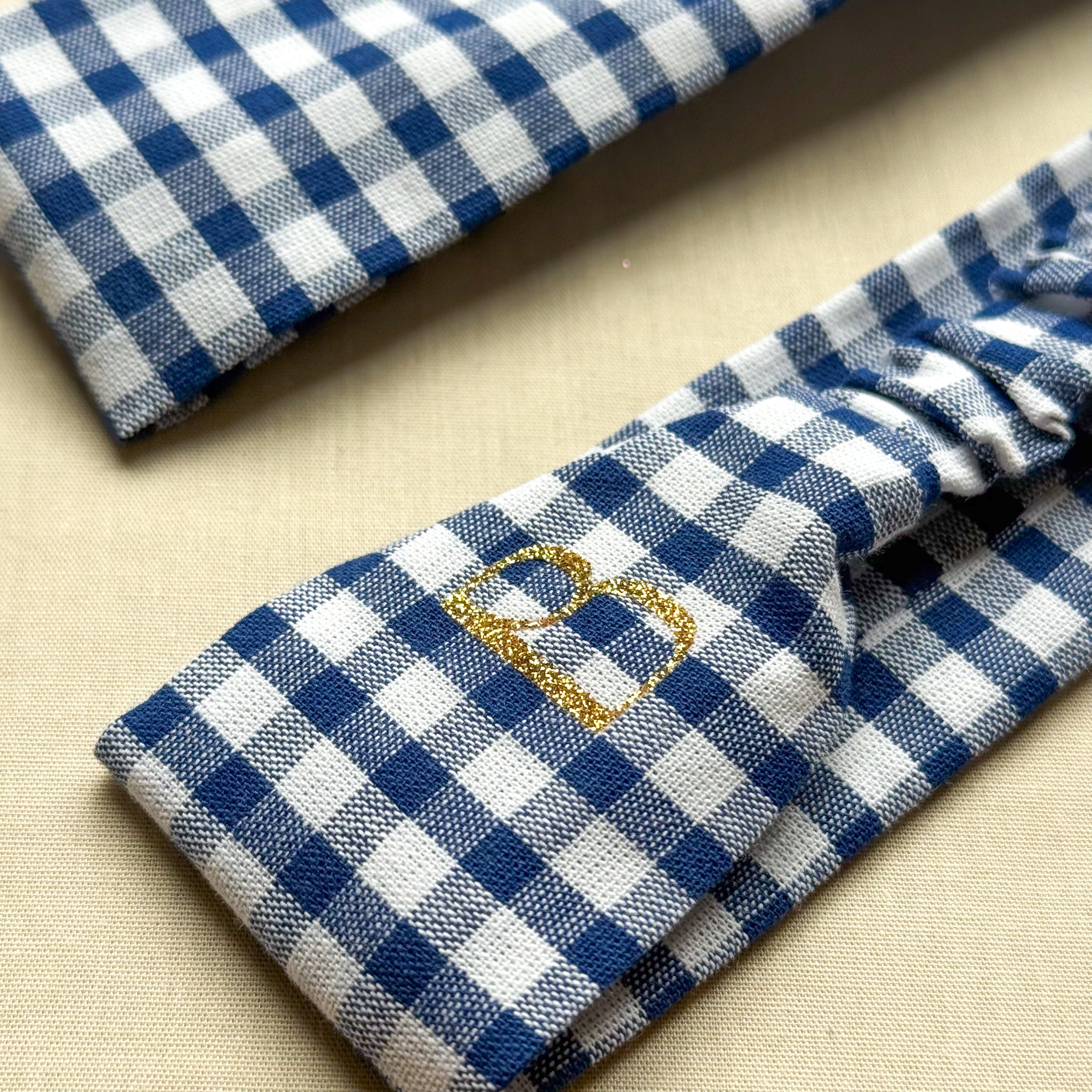 Bandeau Colette - Coton vichy bleu cousu main