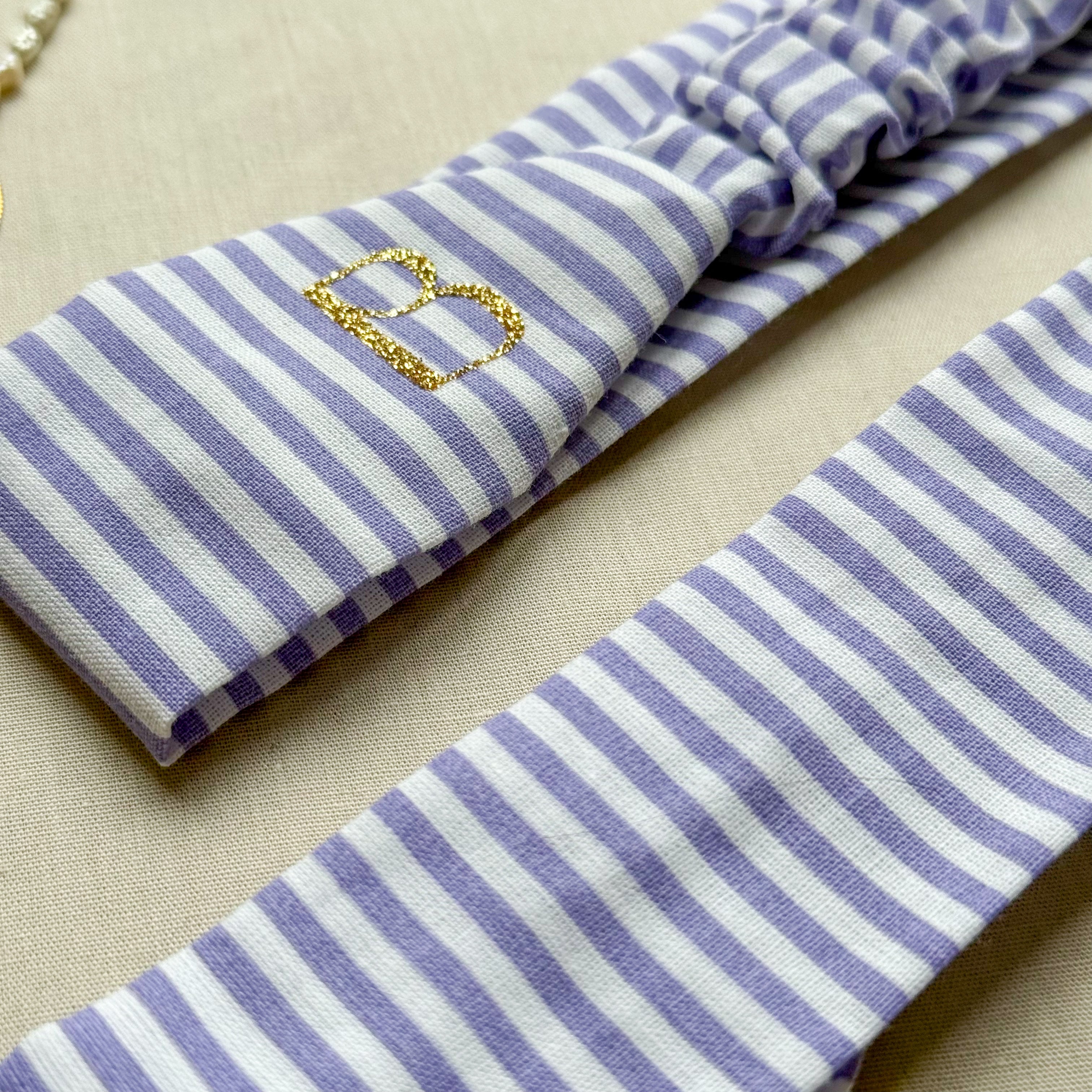 Bandeau Viola - Coton rayé violet cousu main