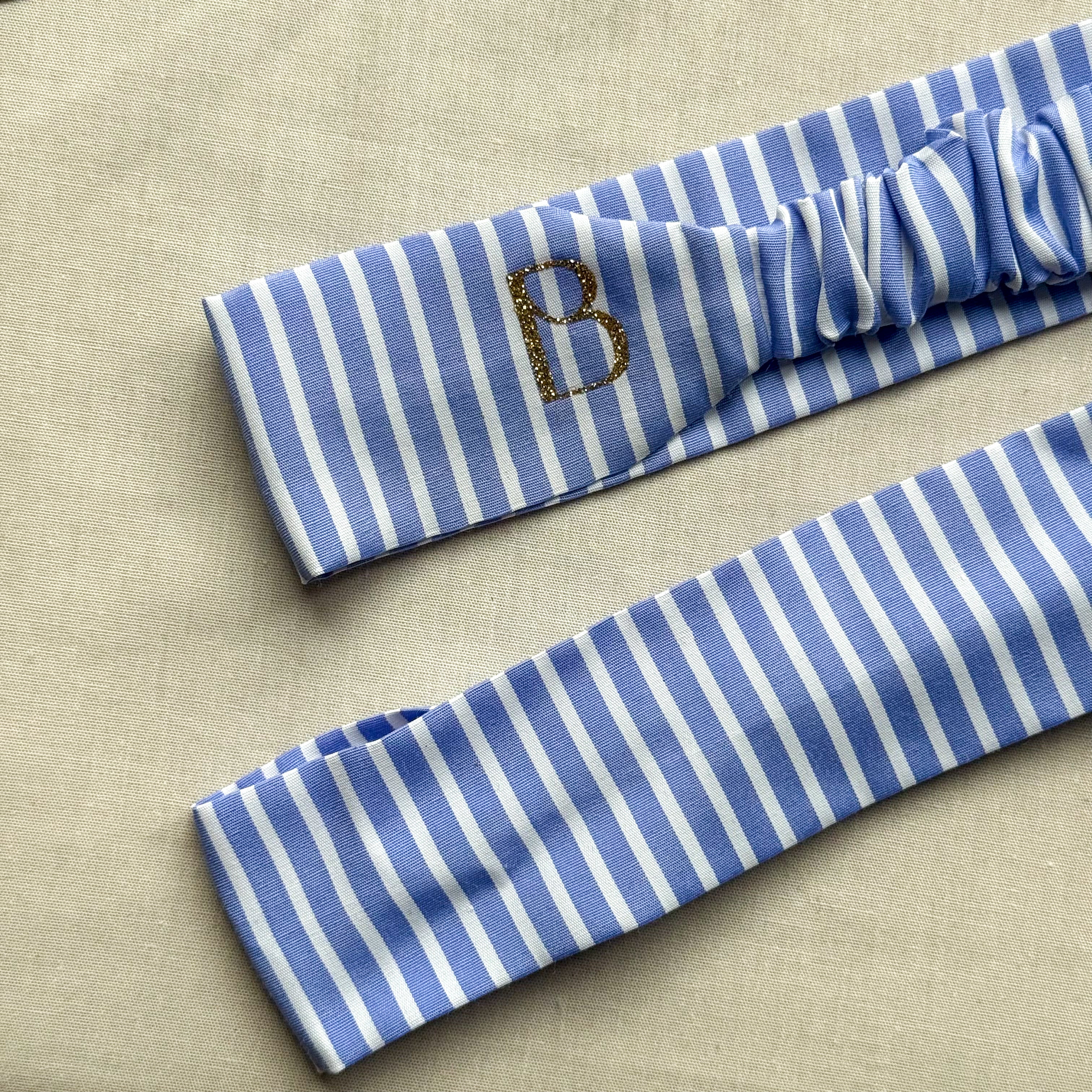 Bandeau Marielle - Coton rayé bleu cousu main