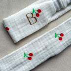 Bandeau Aurélie - Gaze blanche cerises cousu main