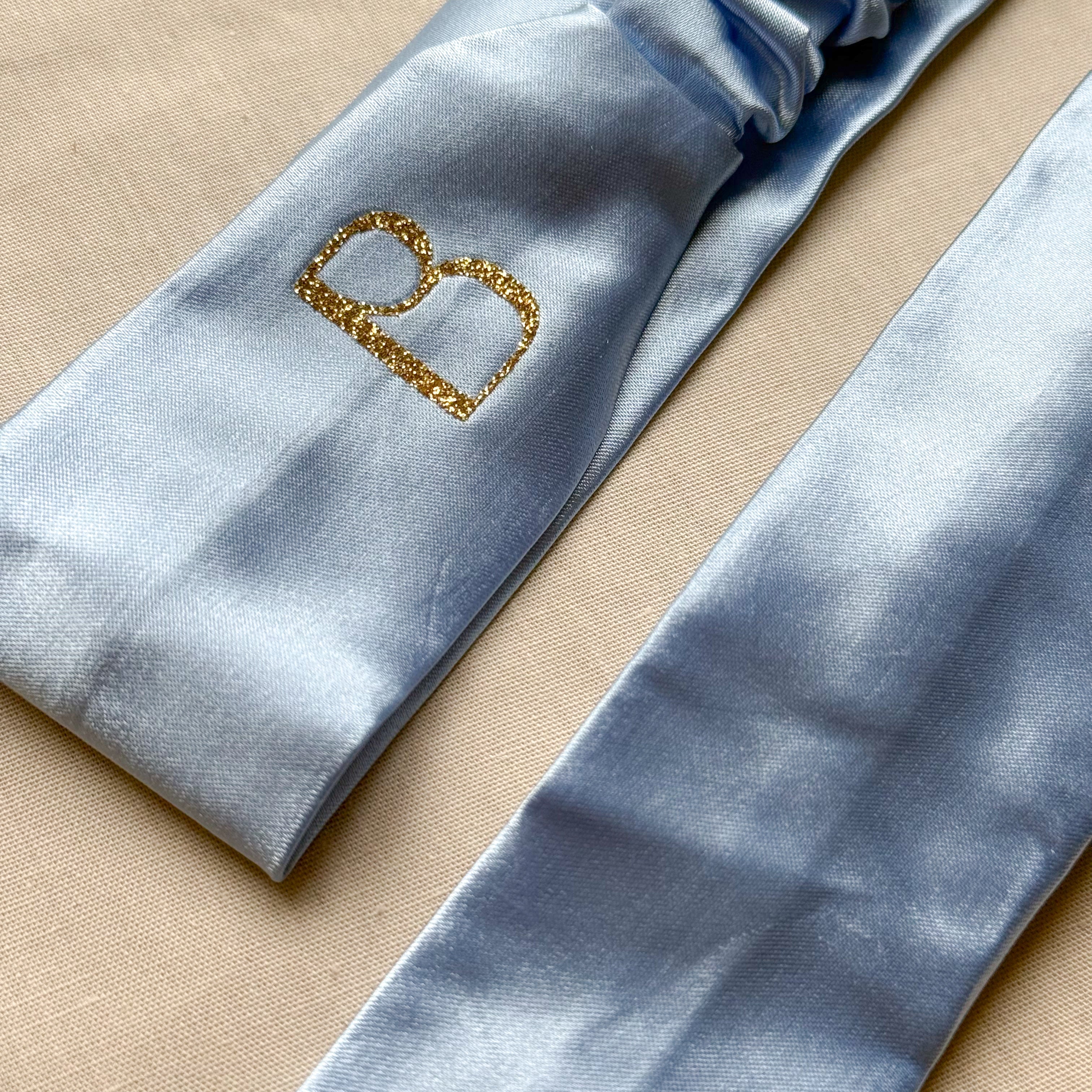Bandeau Elsa - Satin bleu cousu main