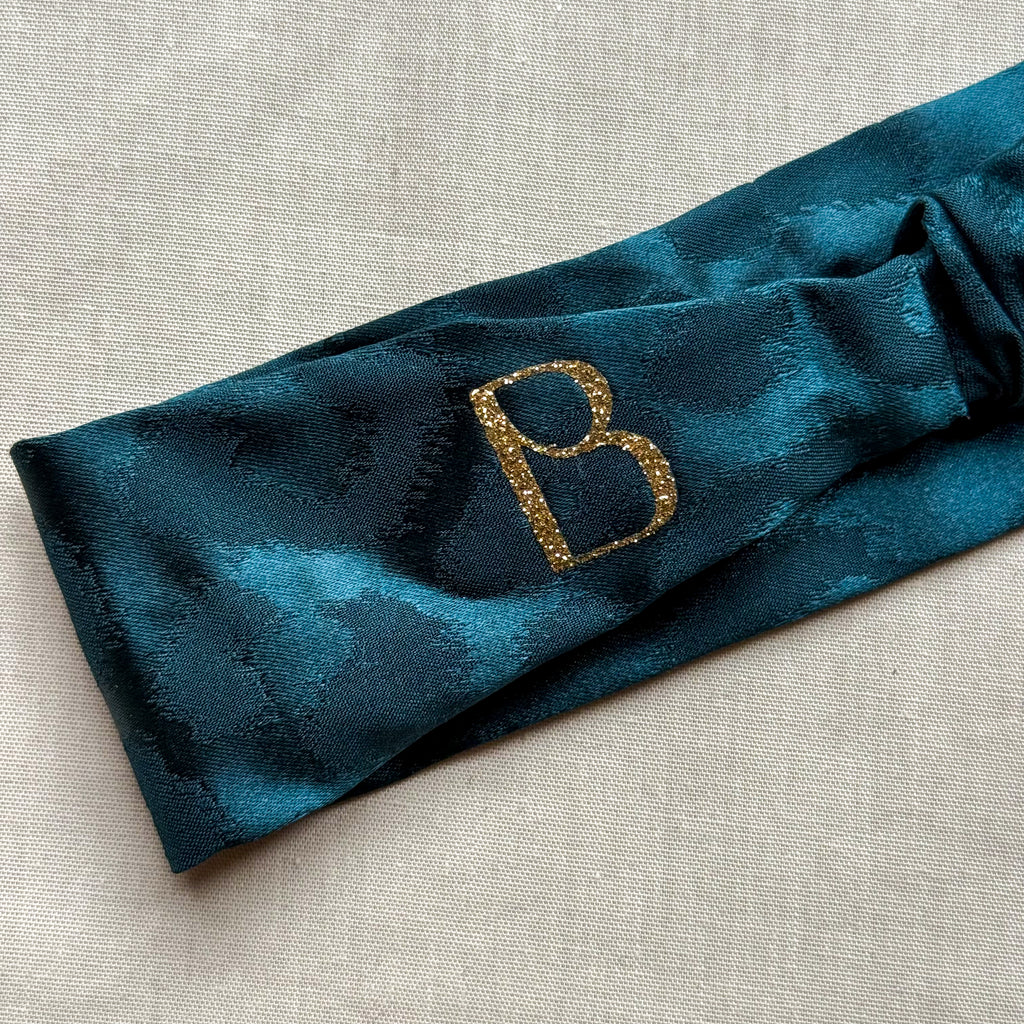 Bandeau Giulia satin vert profond léopard