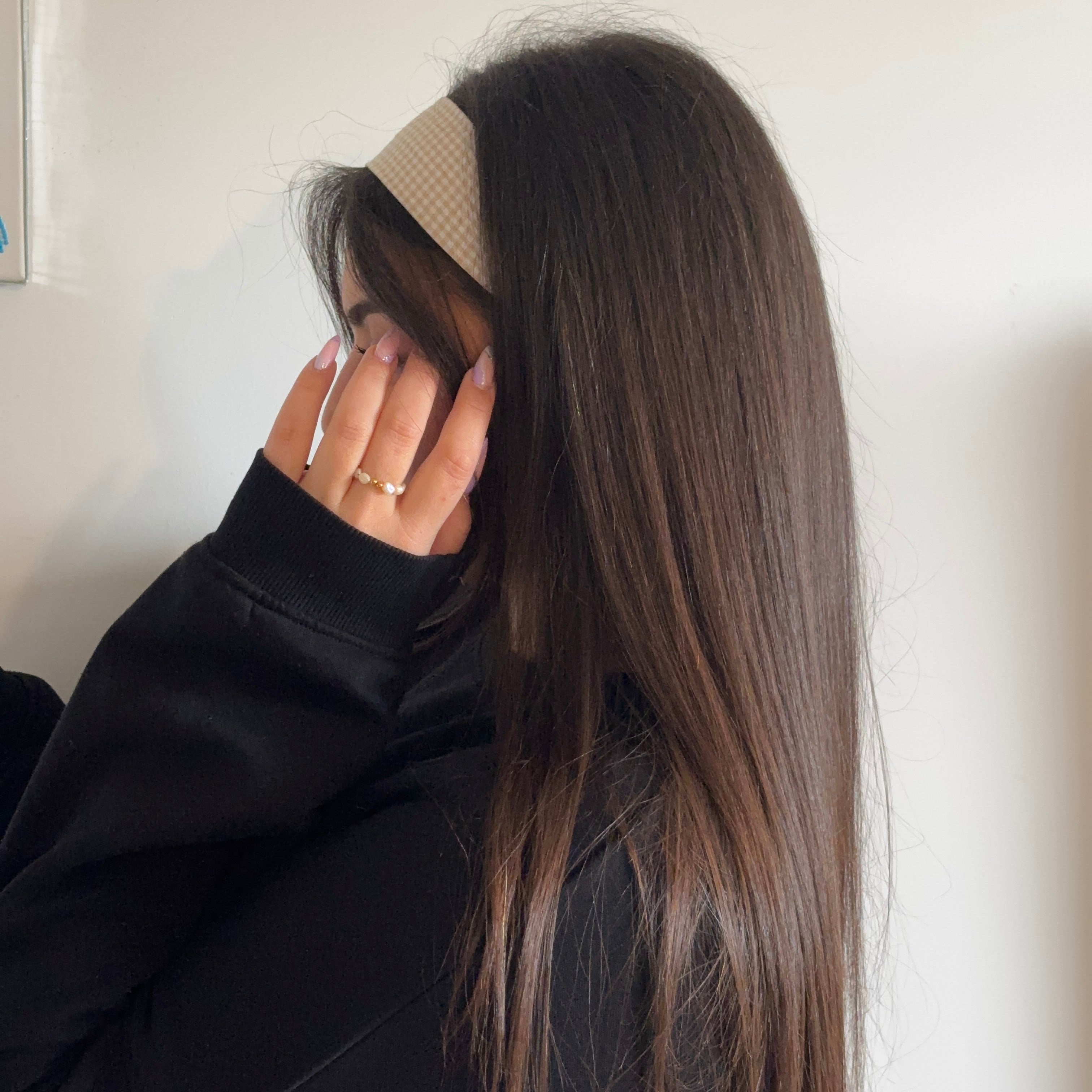 Bandeau Camille - Coton vichy beige cousu main