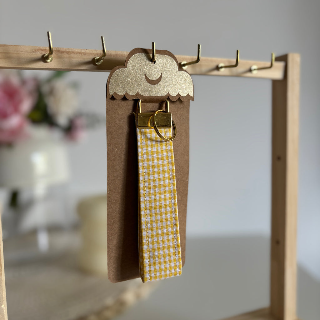 Porte-clés Izza - Vichy jaune avec finitions dorées