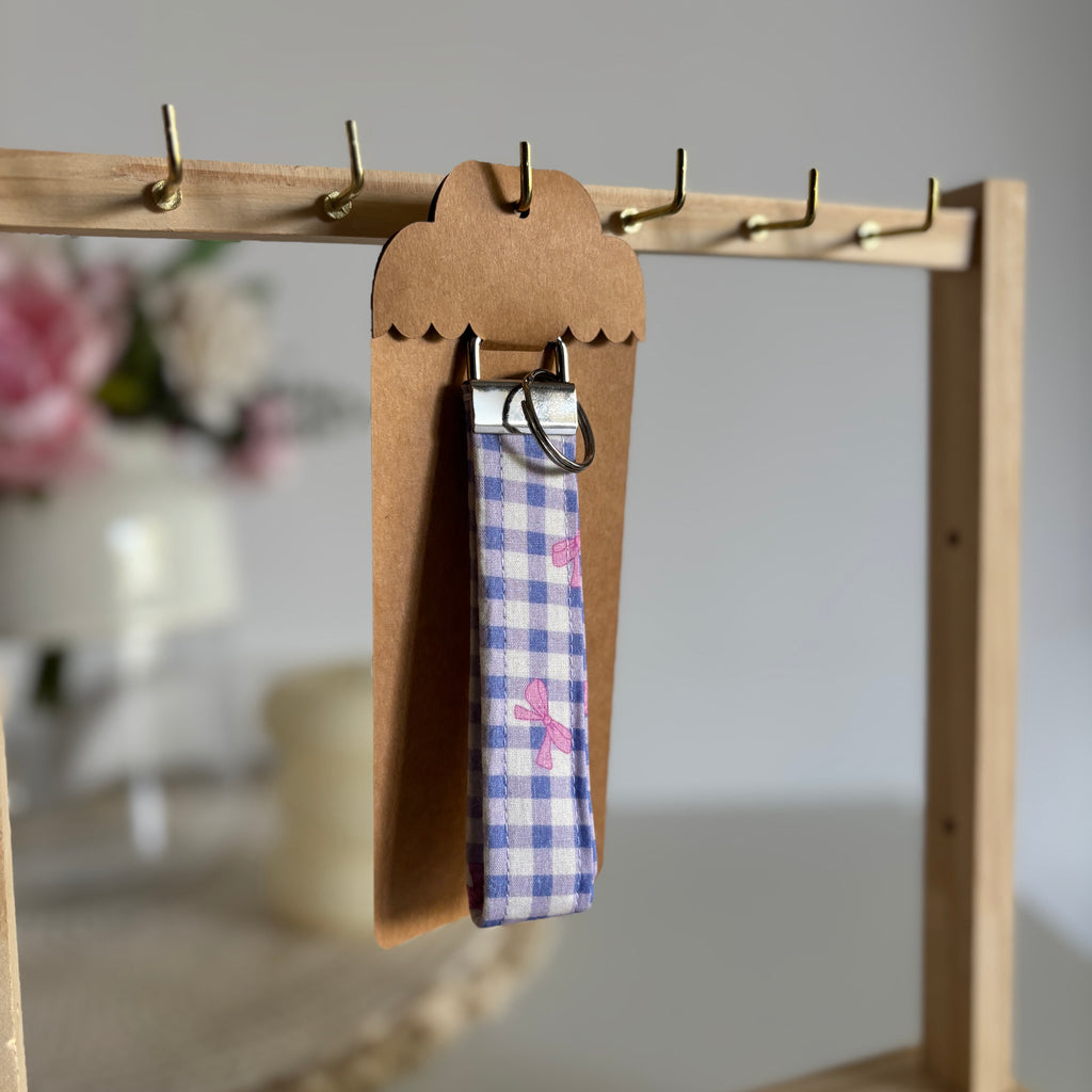 Porte-clés Violette - Motif Vichy violet avec finitions argentées