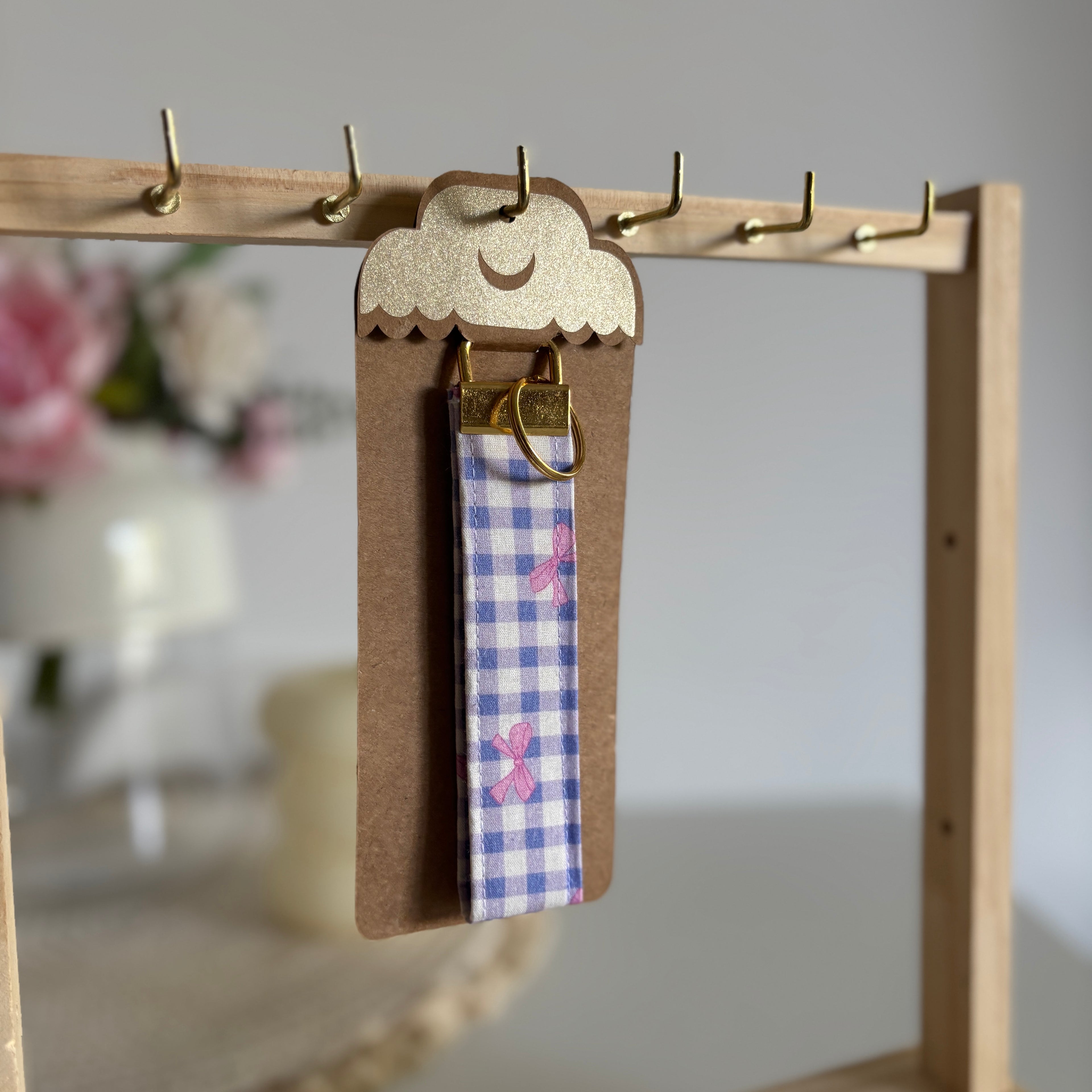 Porte-clés Violette - Motif vichy violet avec finitions dorées